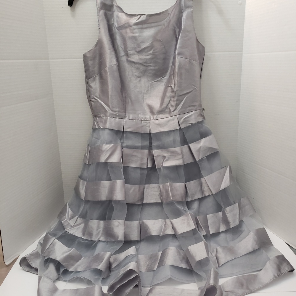 J Taylor Silver Formal Dress Silver Sheer Stripe 8